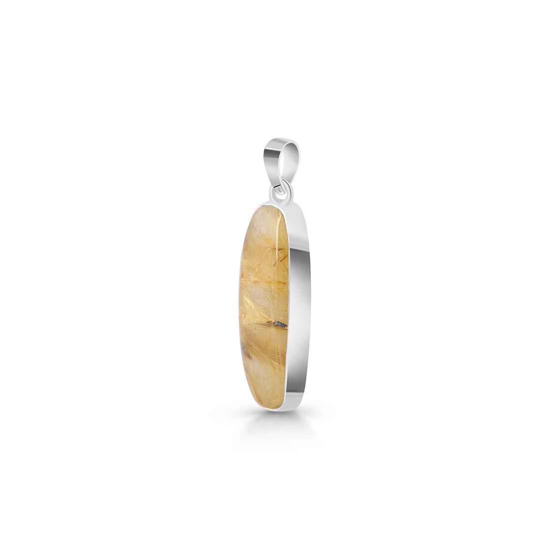 Premium Golden Rutile Statement Pendant - Elegant 925 Sterling Silver