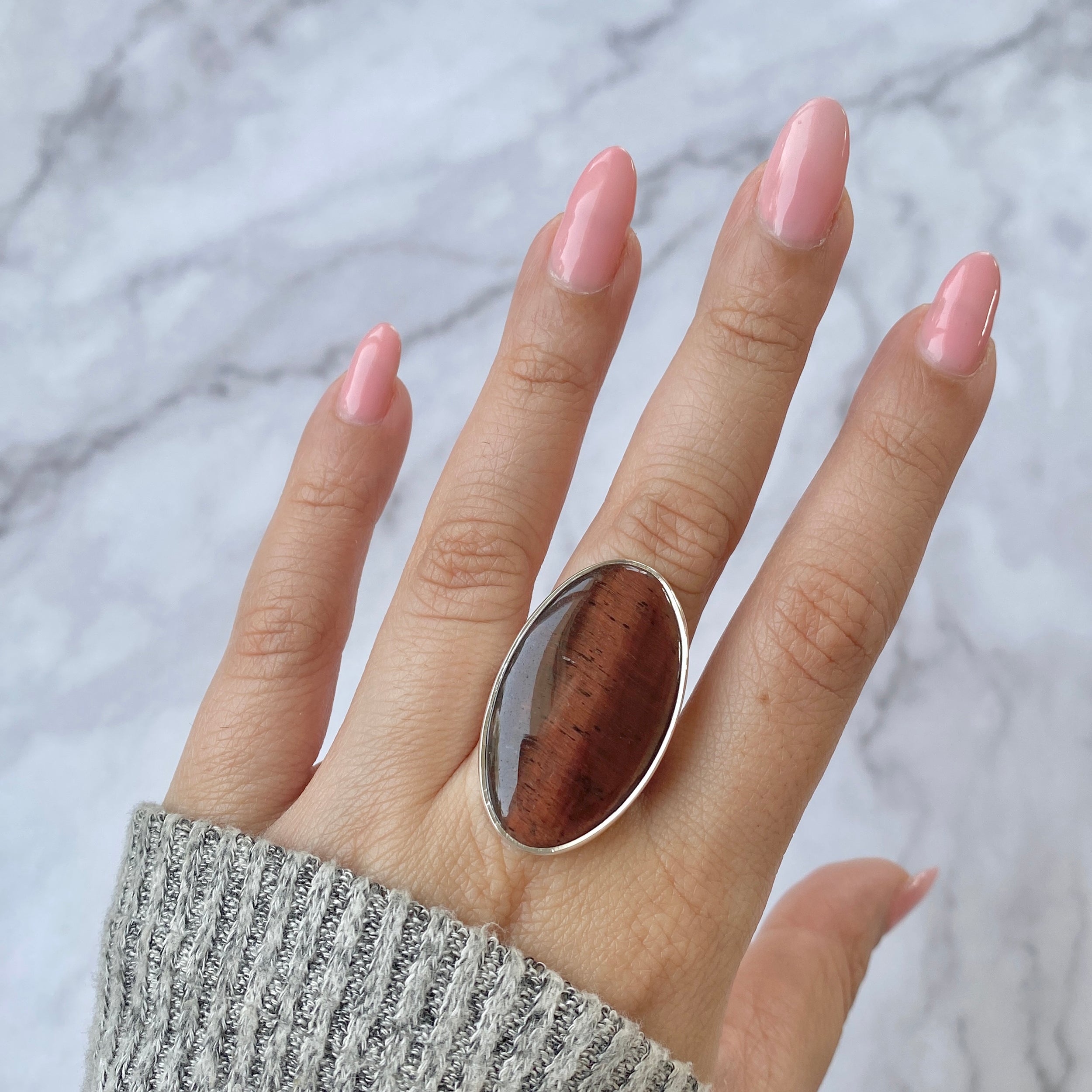 Premium Red Tiger Eye Adjustable Ring - Bold Statement Jewelry