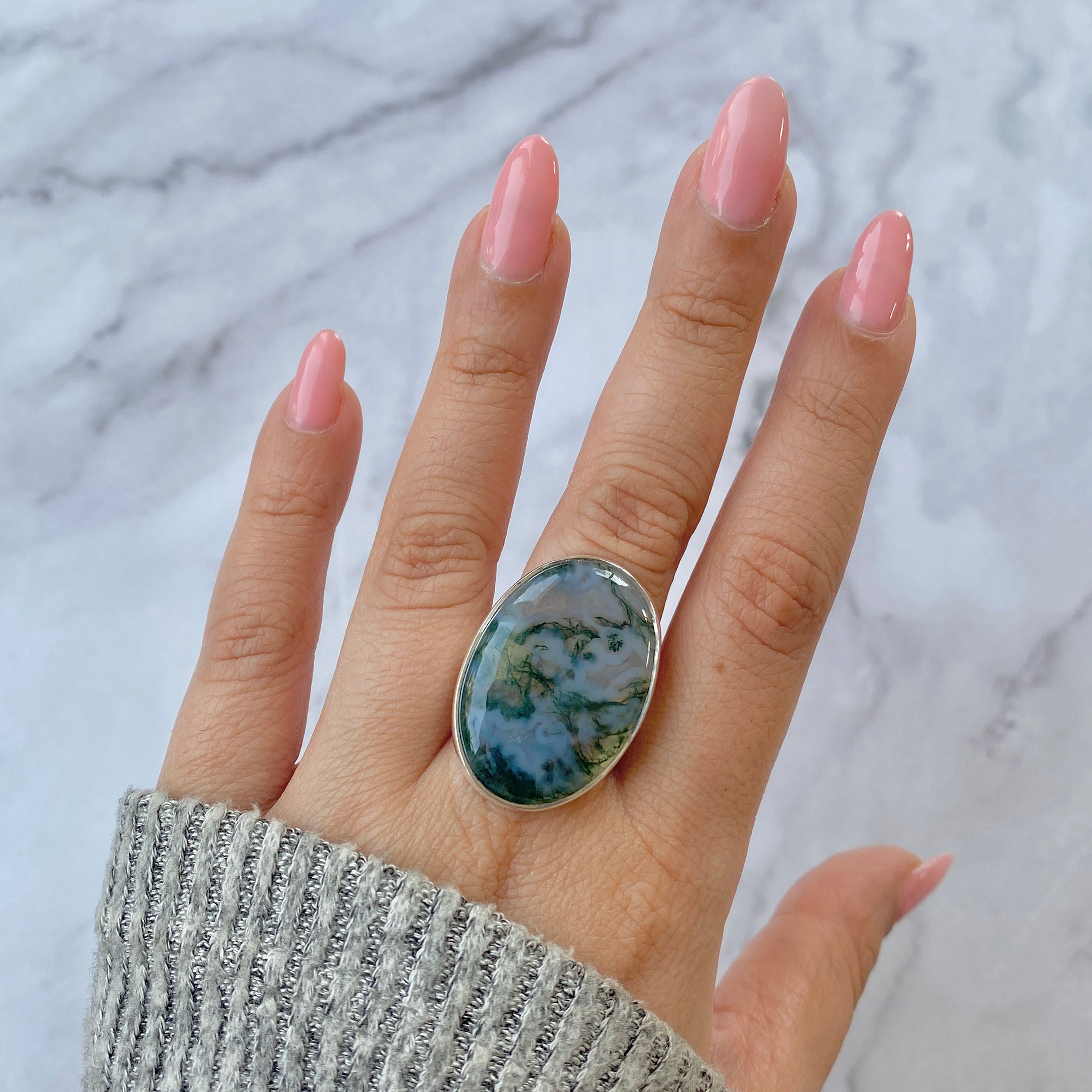 Premium Moss Agate Adjustable Ring - Elegant Statement Jewelry