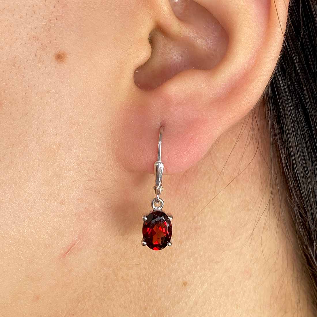 Premium Garnet Leverback Earrings - Elegant Red Gemstone Jewelry