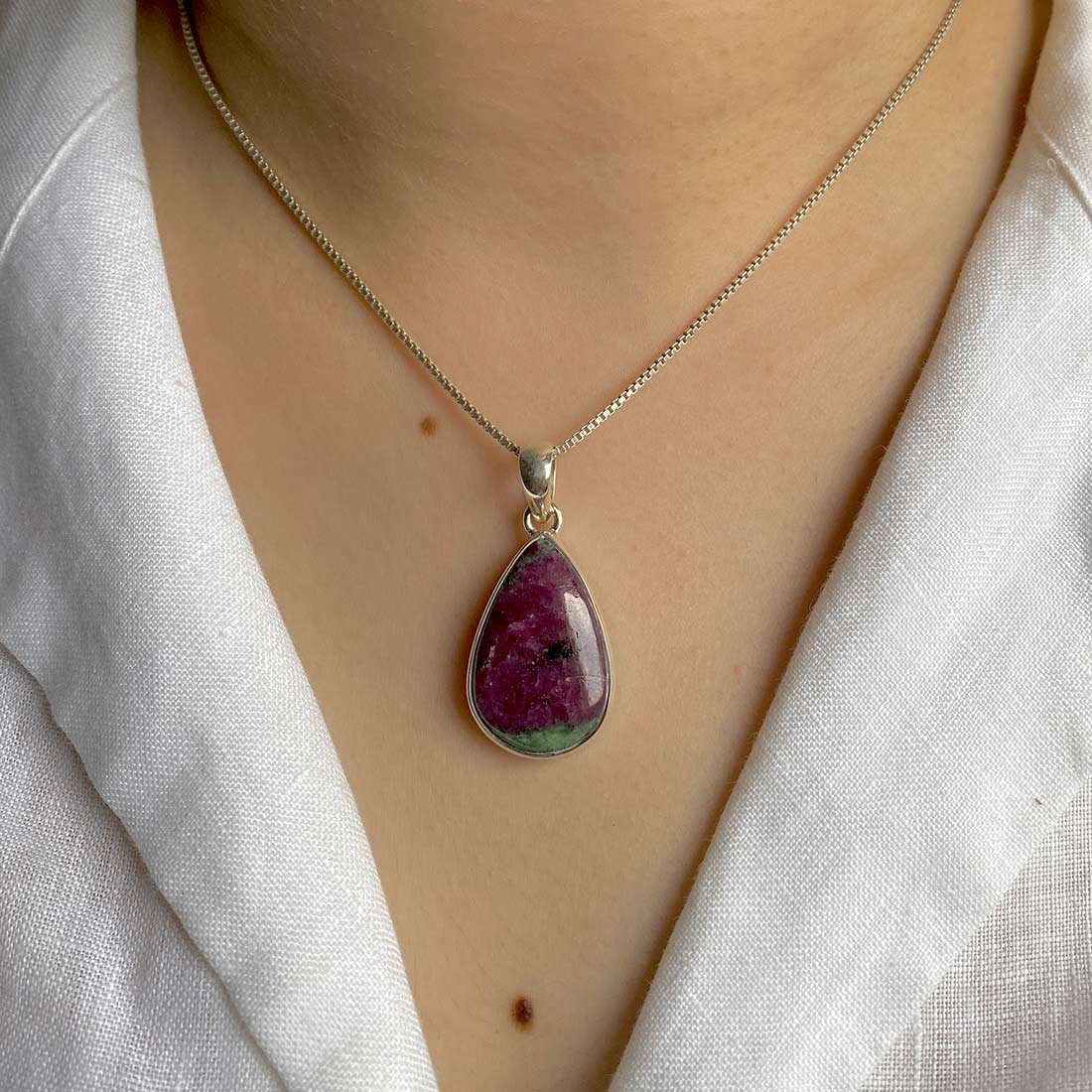 Premium Ruby Zoisite Pendant - Elegant Sterling Silver Jewelry