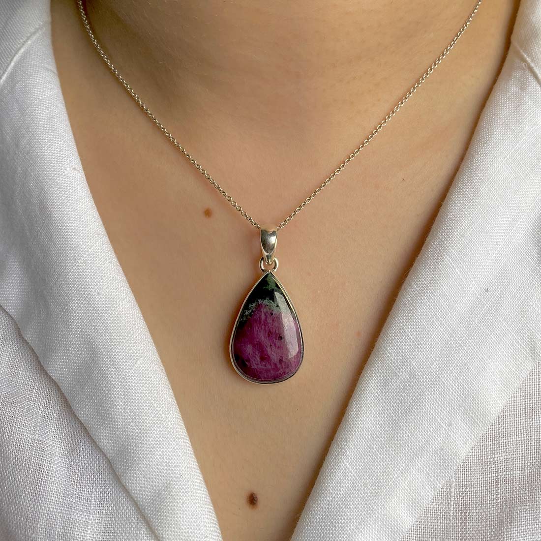 Premium Ruby Zoisite Pendant - Elegant 925 Sterling Silver Jewelry (RZS-P-29)