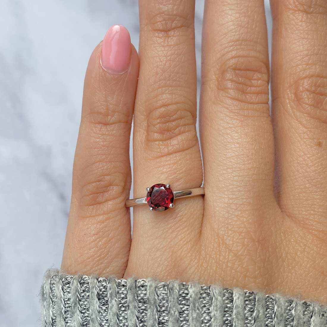 Premium Dainty Garnet Ring - Elegant 925 Sterling Silver Jewelry (GAR-SR-236)