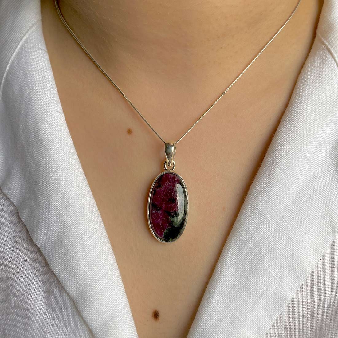 Premium Ruby Zoisite Pendant - Elegant 925 Sterling Silver Jewelry