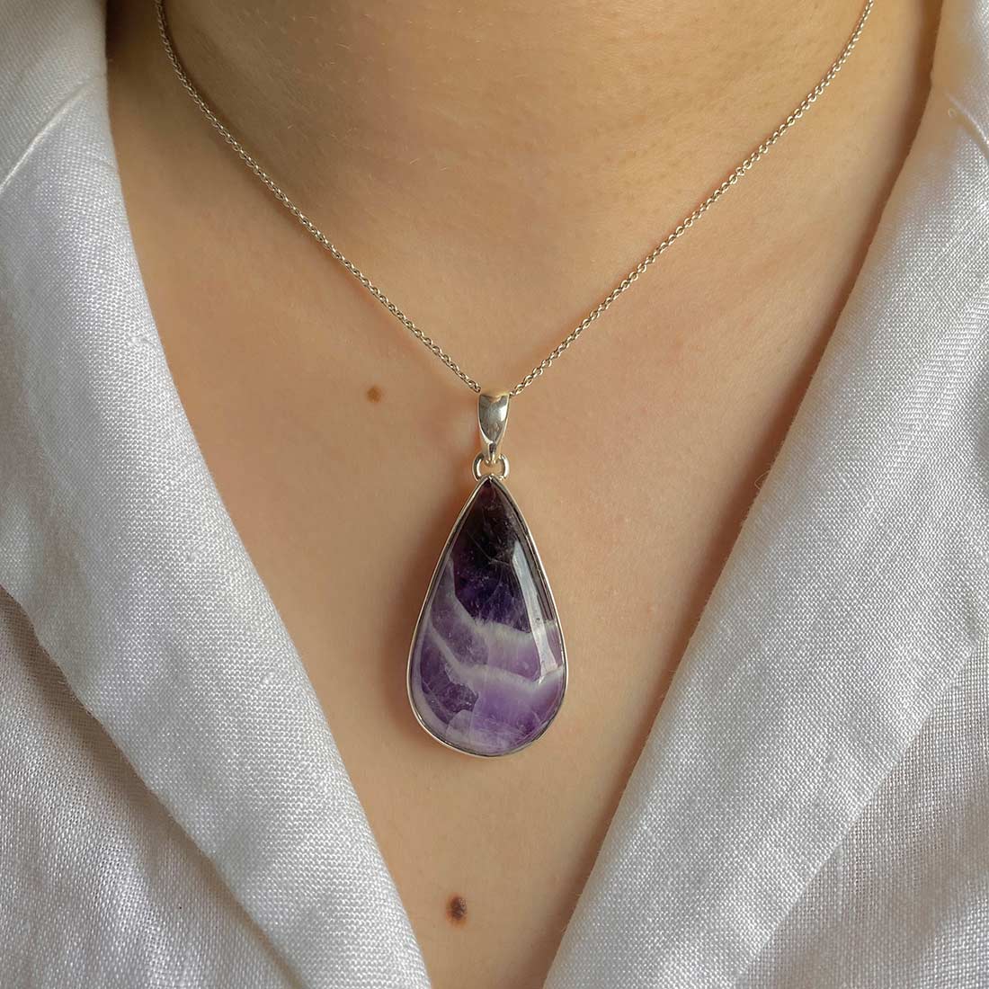 Premium Amethyst Lace Agate Pendant - Elegant Silver Jewelry