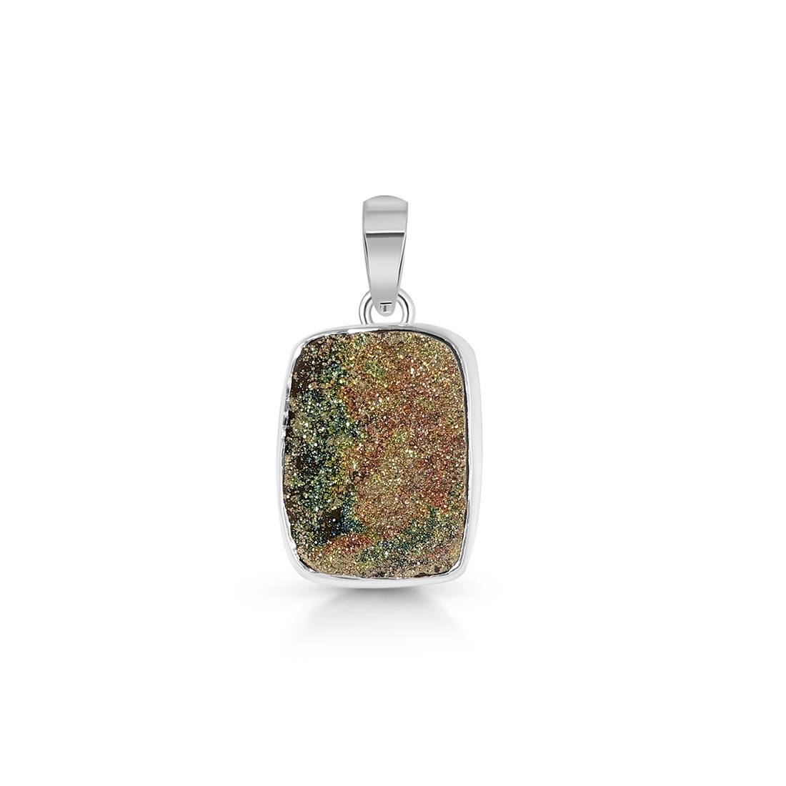 Premium Spectropyrite Druzy Pendant - Elegant Silver Jewelry