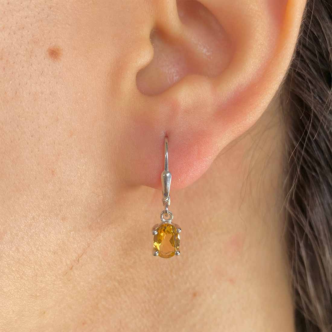 Premium Citrine Leverback Earrings - Elegant 925 Sterling Silver with Rhodium Vermeil