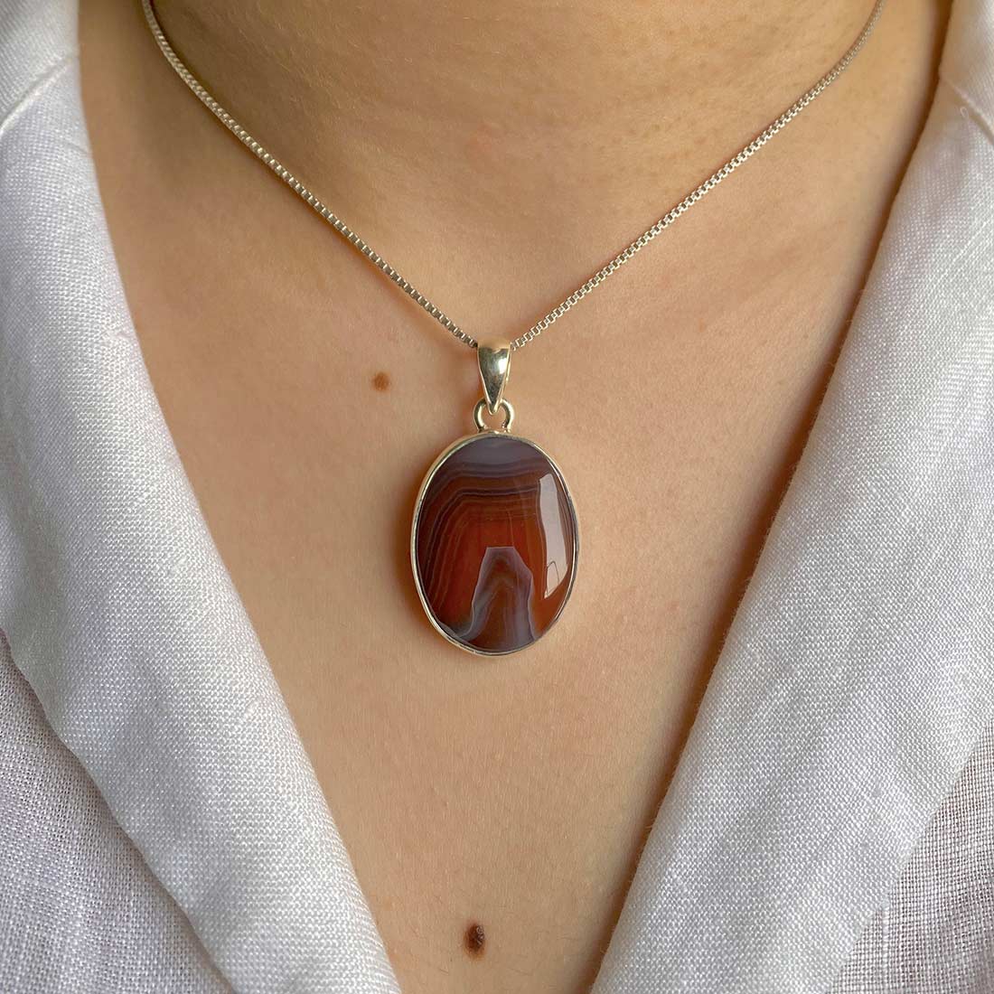 Premium Botswana Agate Silver Pendant - Elegant Healing Jewelry