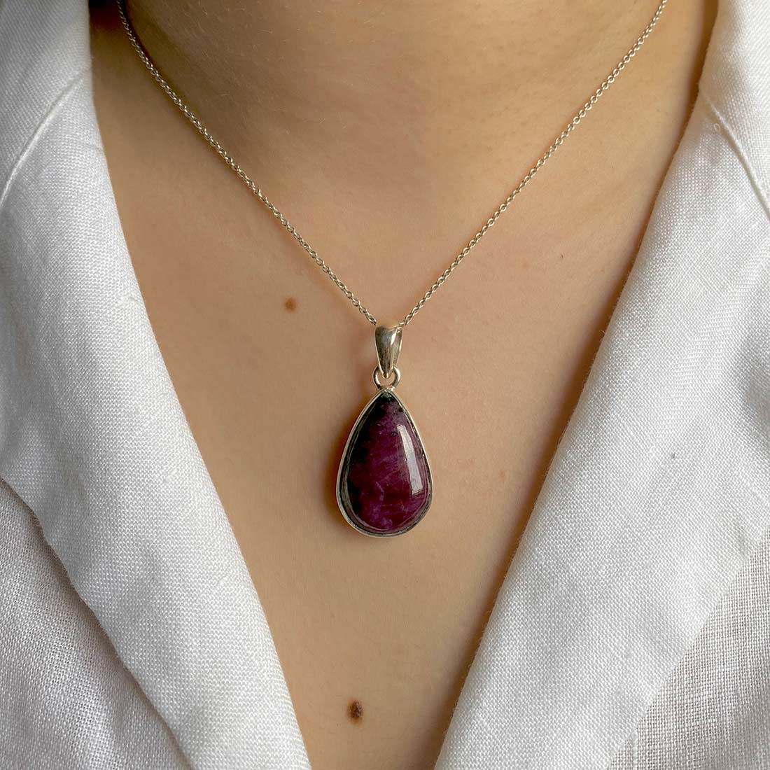 Premium Ruby Zoisite Silver Pendant - Elegant Statement Jewelry