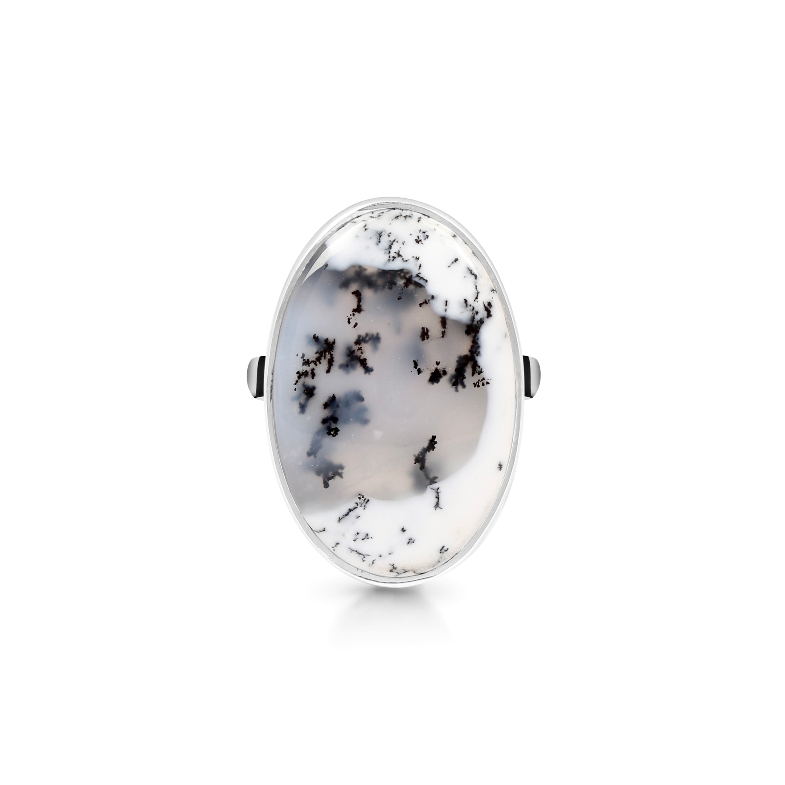 Premium Dendritic Agate Adjustable Ring - Elegant Statement Piece