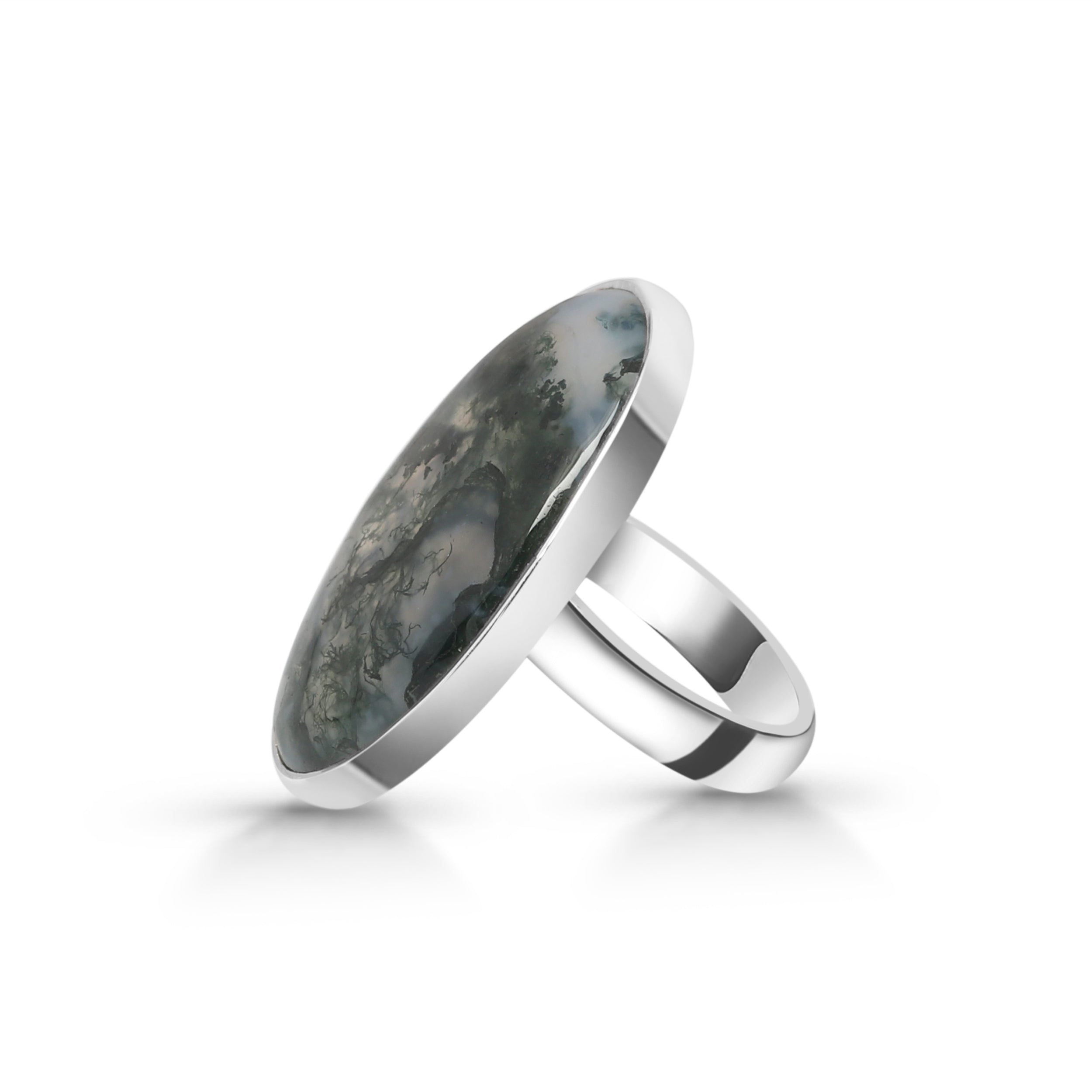 Premium Moss Agate Adjustable Ring - Elegant Statement Jewelry