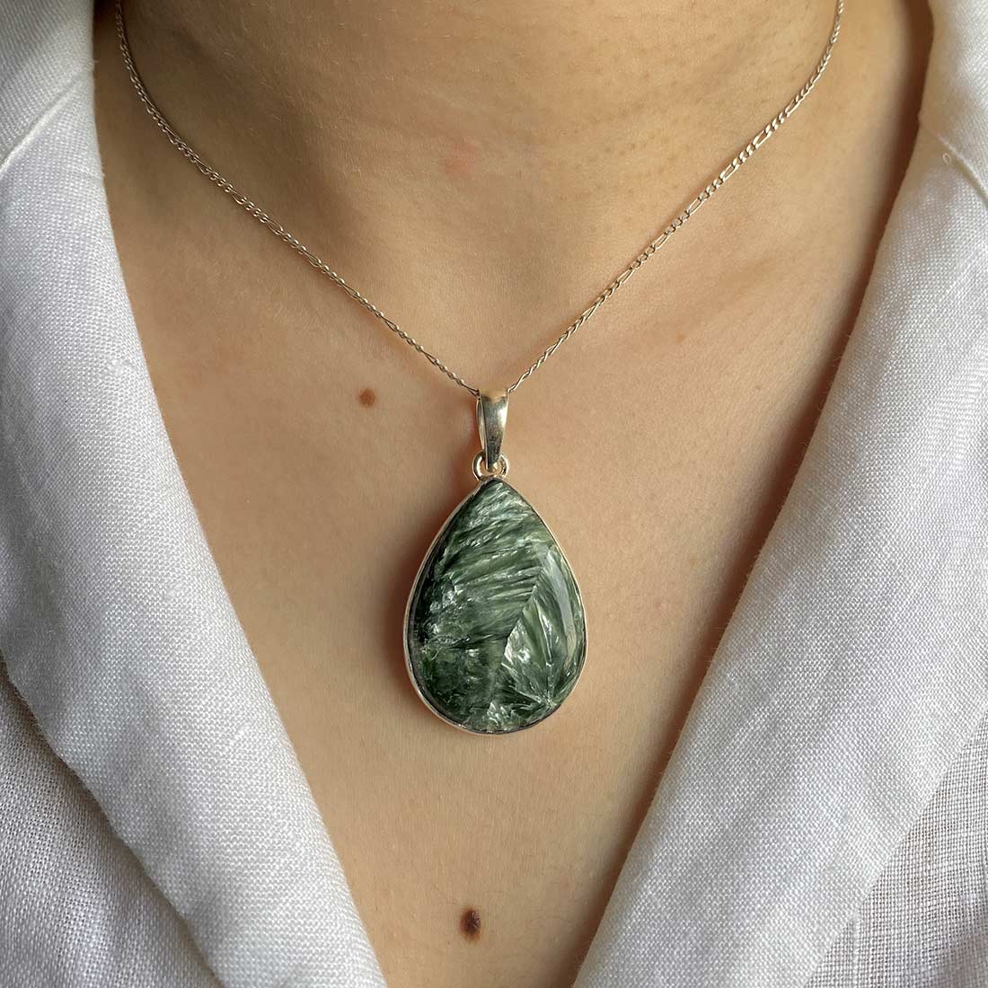 Premium Seraphinite Pendant - Elegant 925 Sterling Silver Jewelry