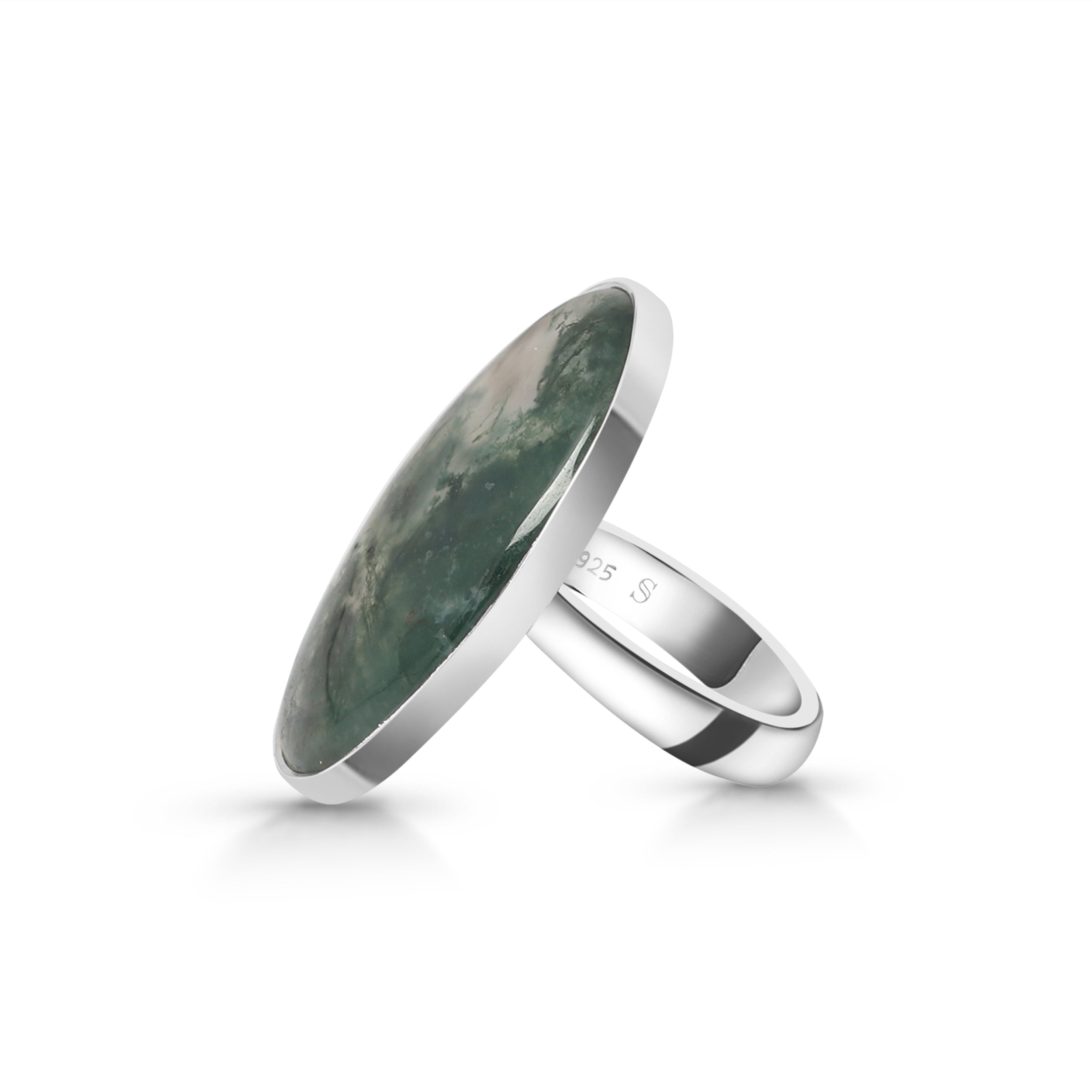 Premium Moss Agate Adjustable Ring - Elegant Statement Jewelry (MOA-R-6)