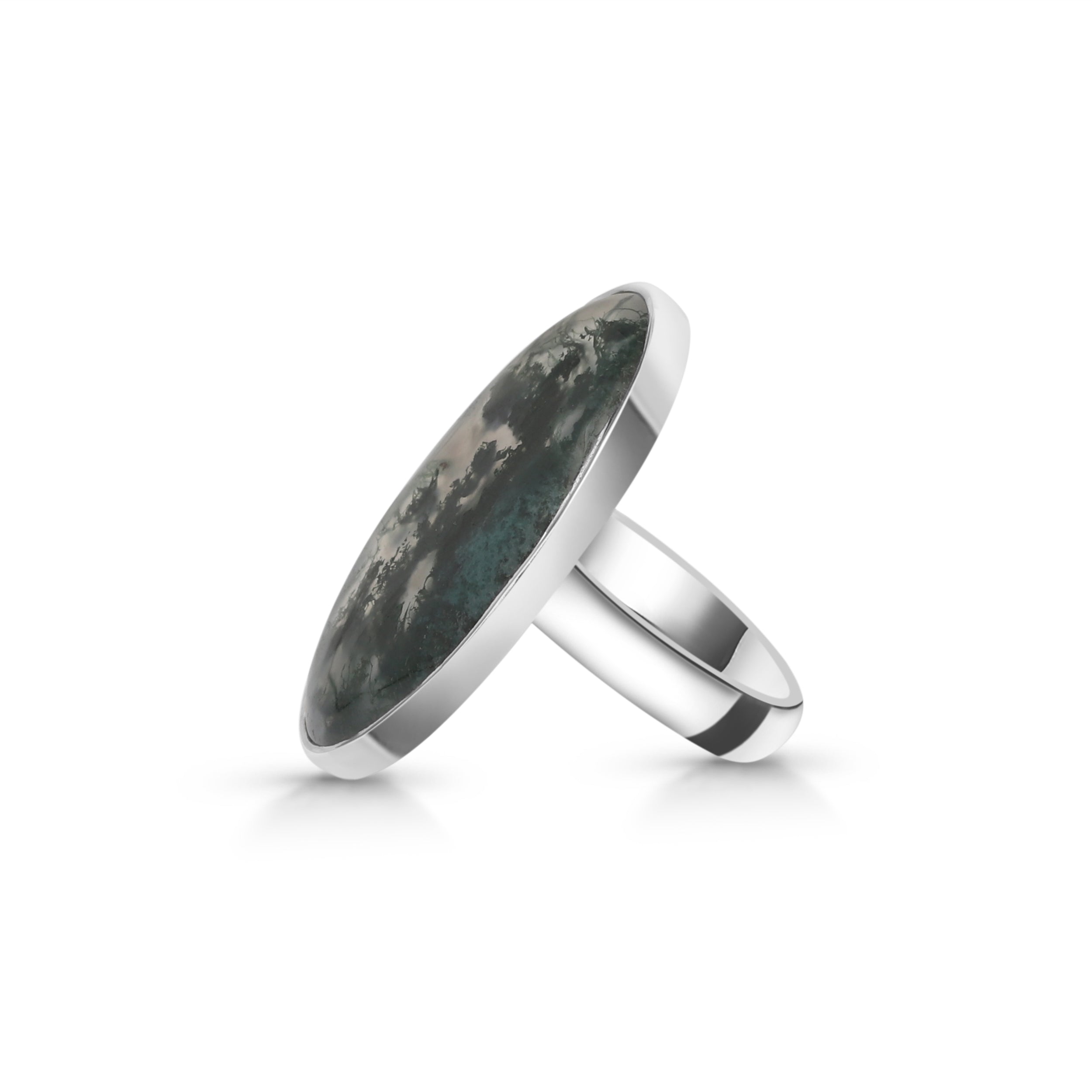 Premium Moss Agate Adjustable Ring - Elegant Statement Jewelry (MOA-R-29)