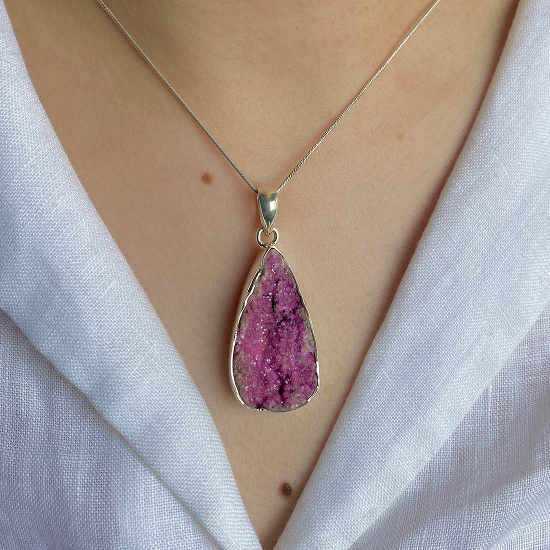 Premium Cobalt Calcite Pendant - Handcrafted Sterling Silver Jewelry