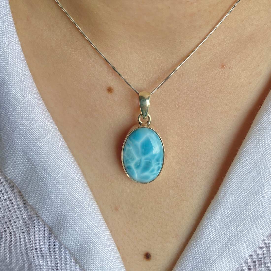 Premium Larimar Pendant - Elegant Healing Jewelry (LAR-P-37)