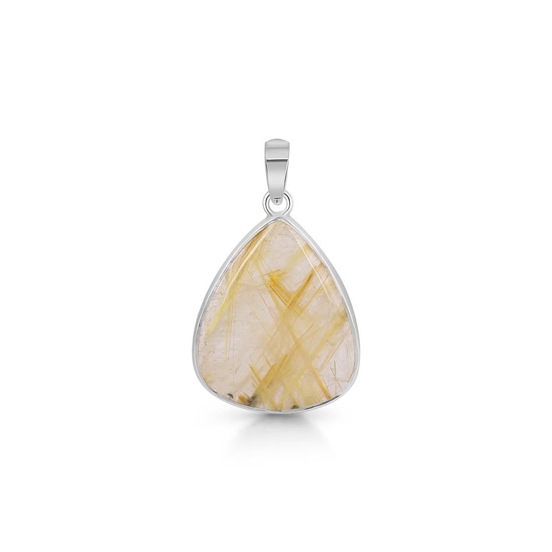 Premium Golden Rutile Statement Pendant - Elegant 925 Sterling Silver Jewelry