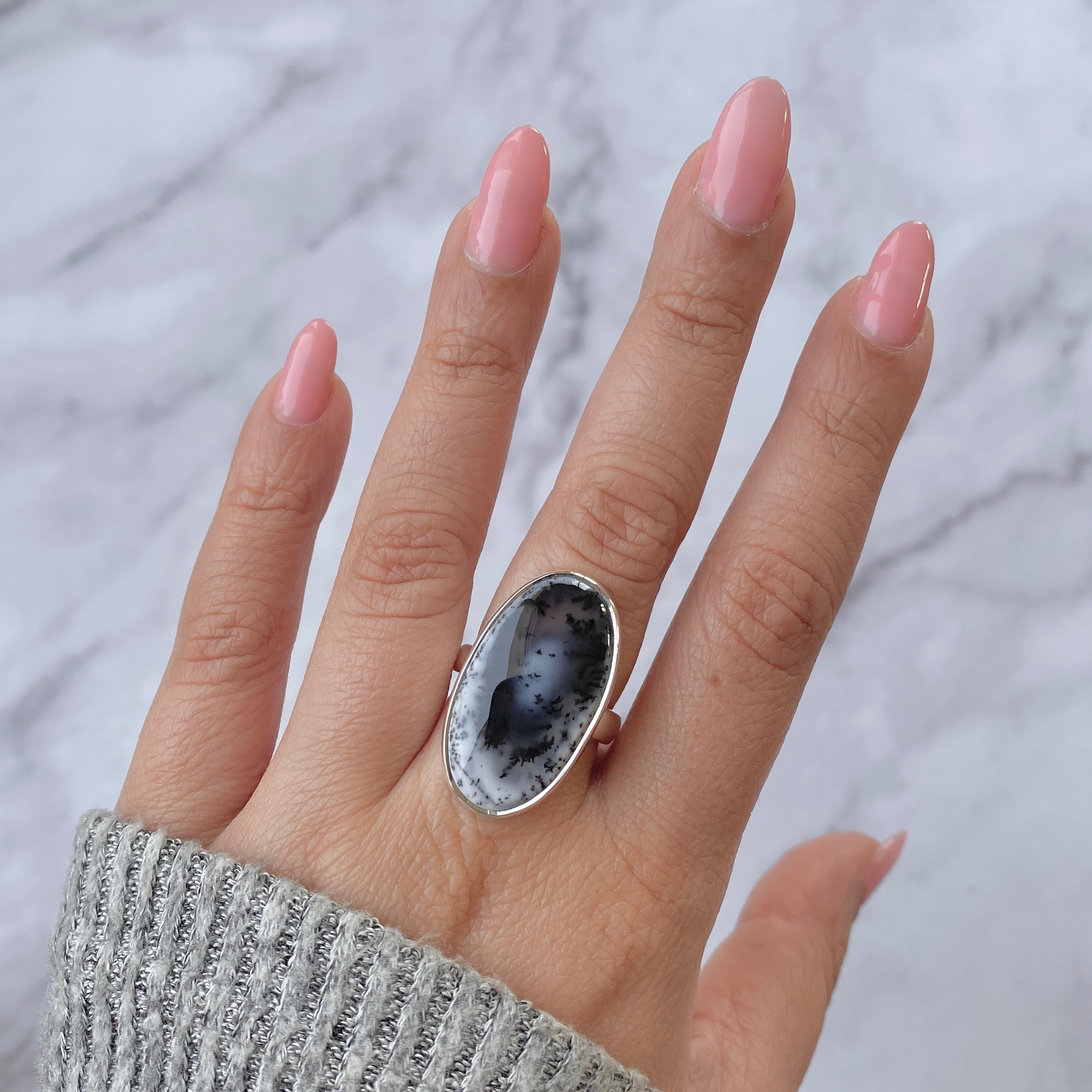 Premium Dendritic Agate Adjustable Ring - Elegant Tree-Inspired Design (DDA-R-27)