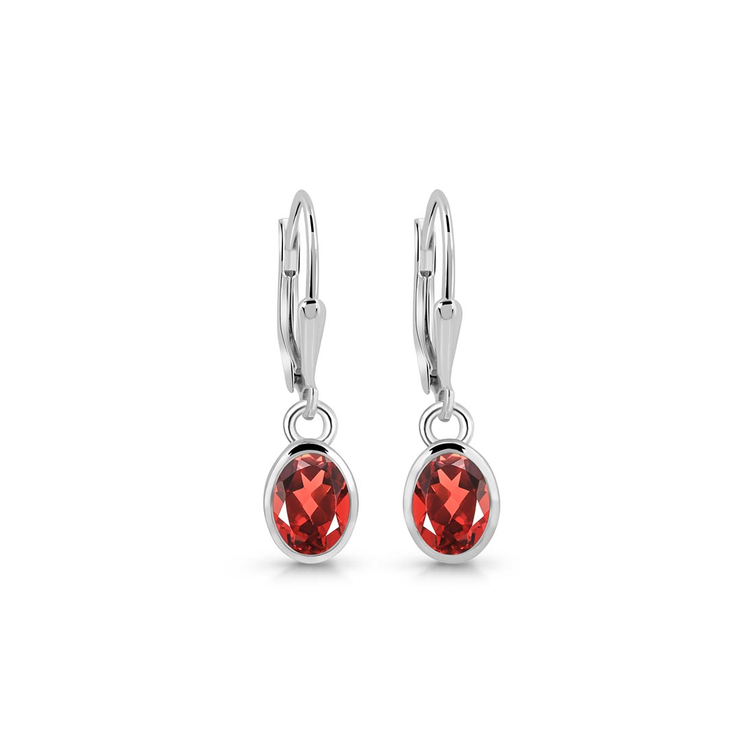 Premium Garnet Leverback Earrings - Elegant 925 Sterling Silver