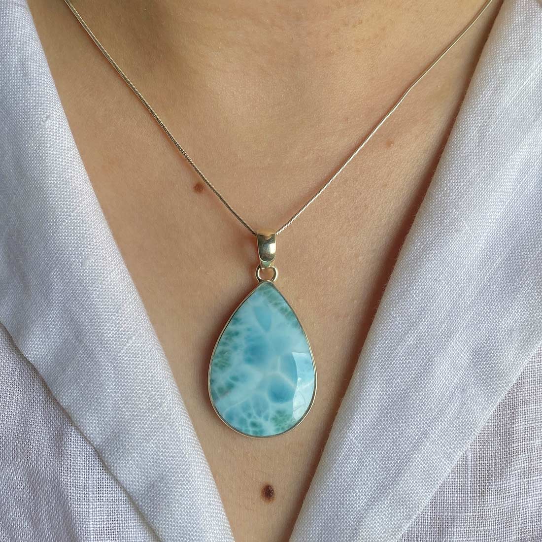 Premium Larimar Healing Pendant - 925 Sterling Silver (LAR-P-8)