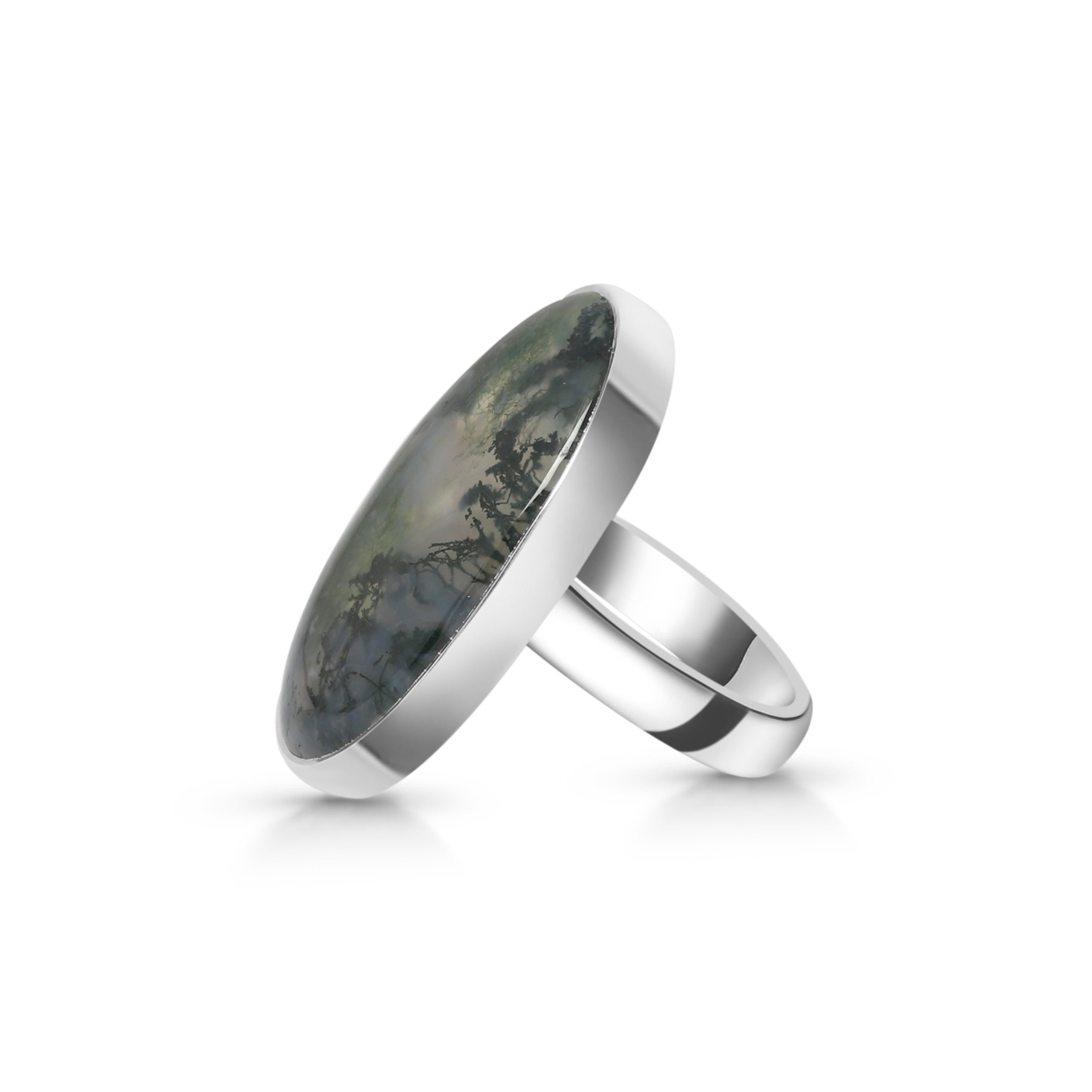 Premium Moss Agate Adjustable Ring - Elegant Statement Jewelry