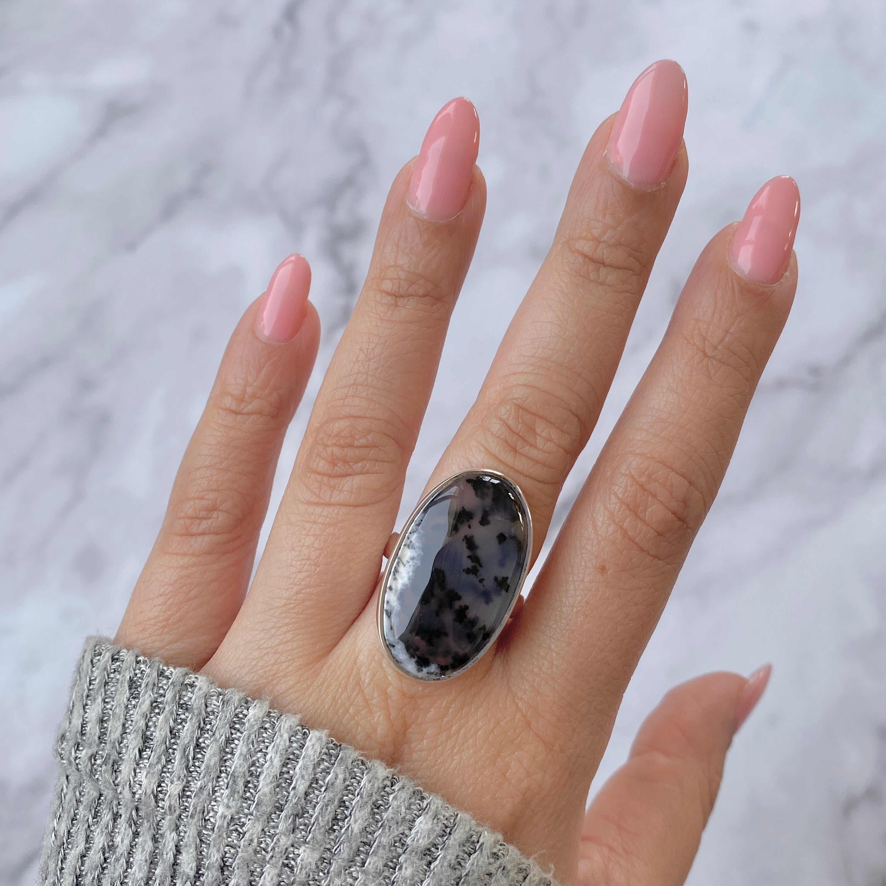 Premium Dendritic Agate Statement Ring - Elegant Adjustable Design (DDA-R-18)