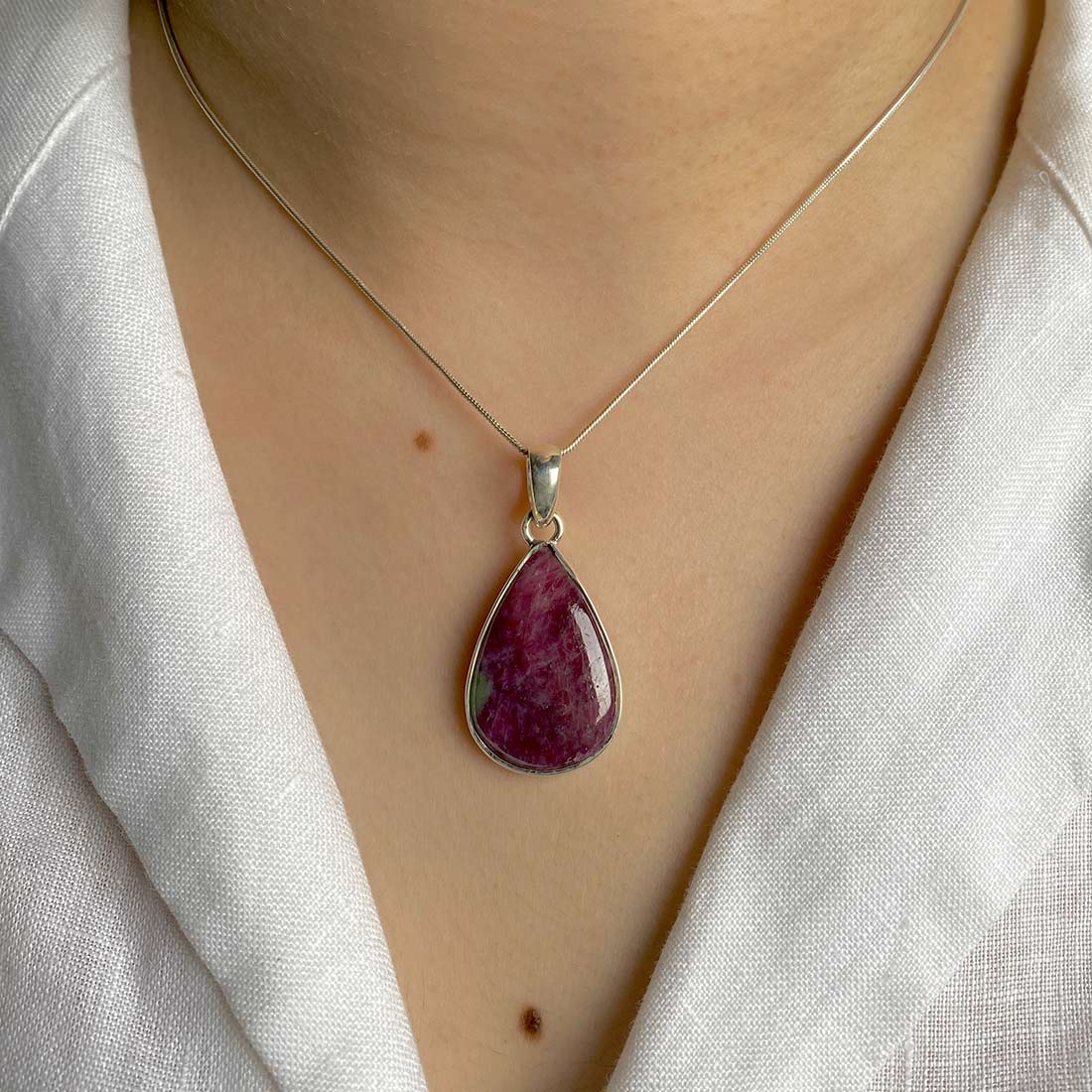 Premium Pink Ruby Zoisite Pendant - Elegant 925 Sterling Silver Jewelry