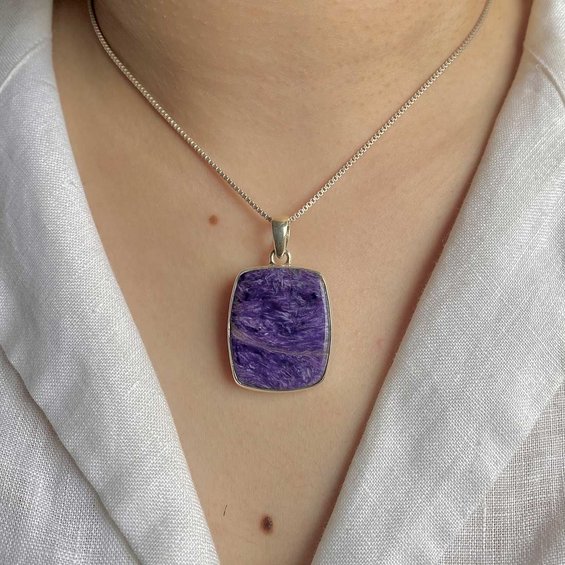 Premium Charoite Statement Pendant - Elegant Purple Gemstone Jewelry