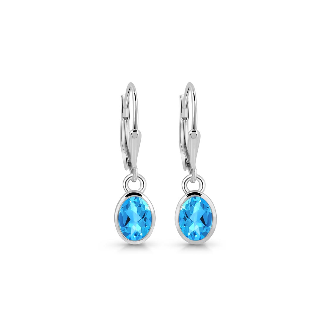 Premium Swiss Blue Topaz Leverback Earrings - Elegant 925 Sterling Silver