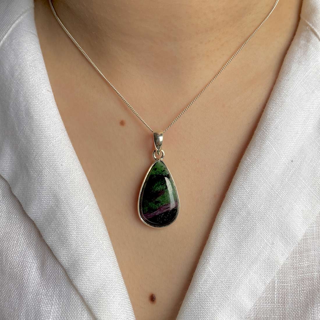 Premium Ruby Zoisite Pendant - Elegant Sterling Silver Jewelry