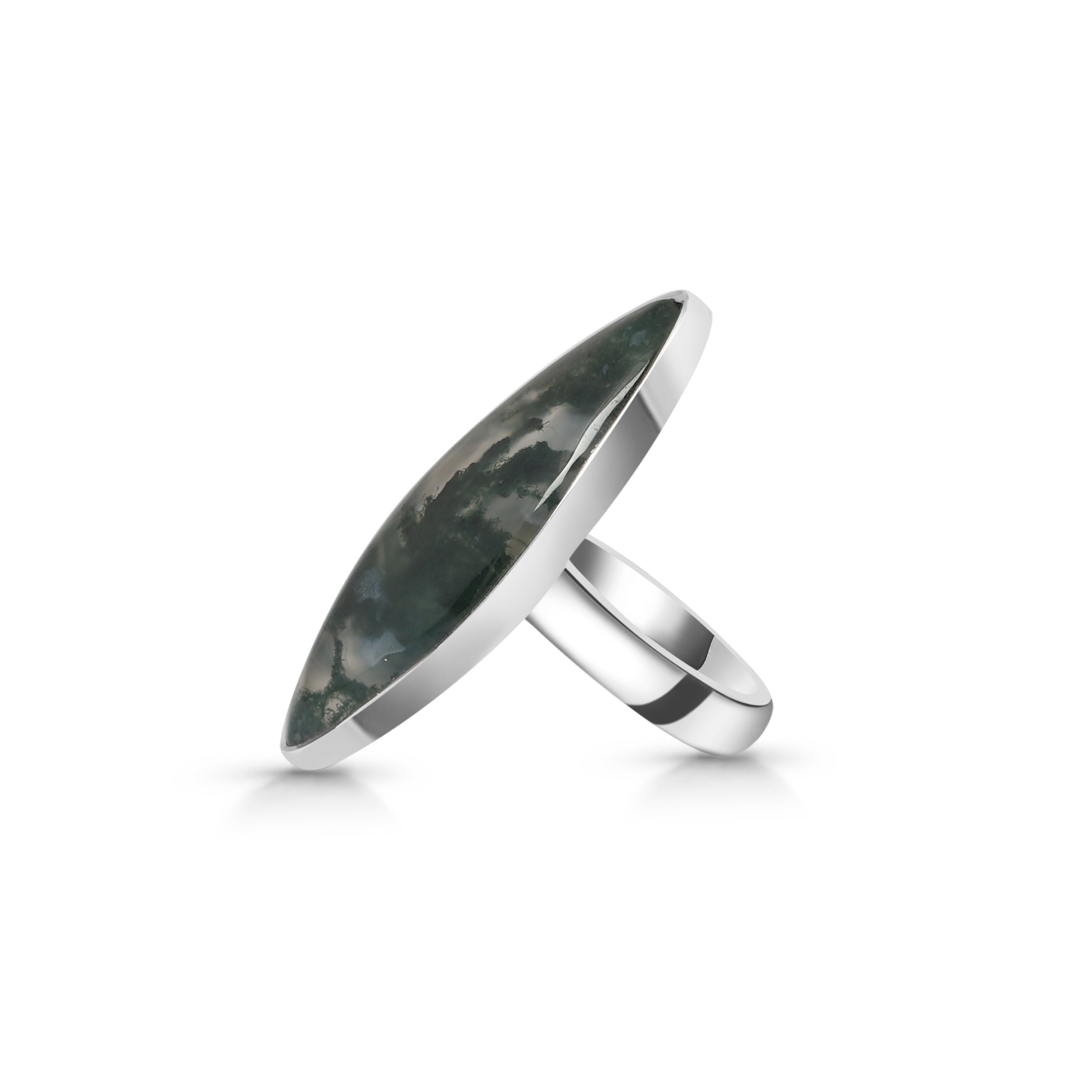 Premium Moss Agate Statement Ring - Adjustable Sterling Silver (MOA-R-23)