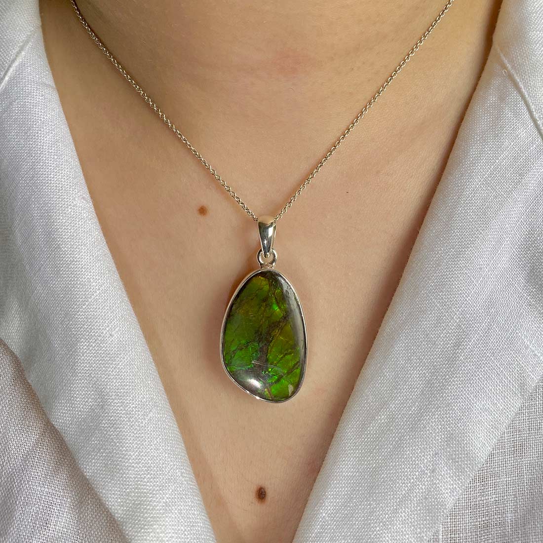 Premium Ammolite Pendant - Elegant Statement Jewelry (AML-P-18)