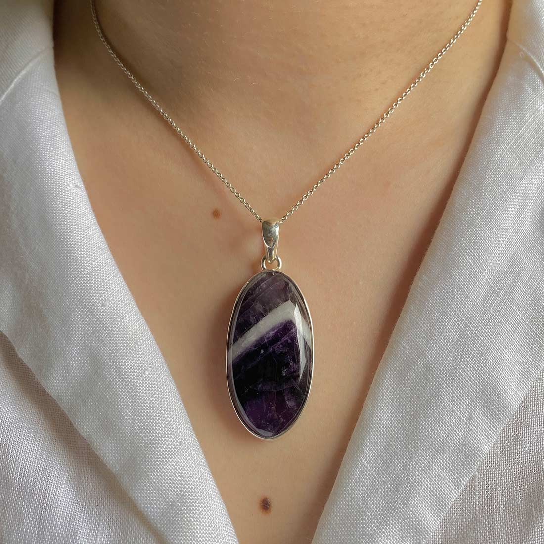 Premium Amethyst Lace Agate Pendant - Elegant Sterling Silver Jewelry