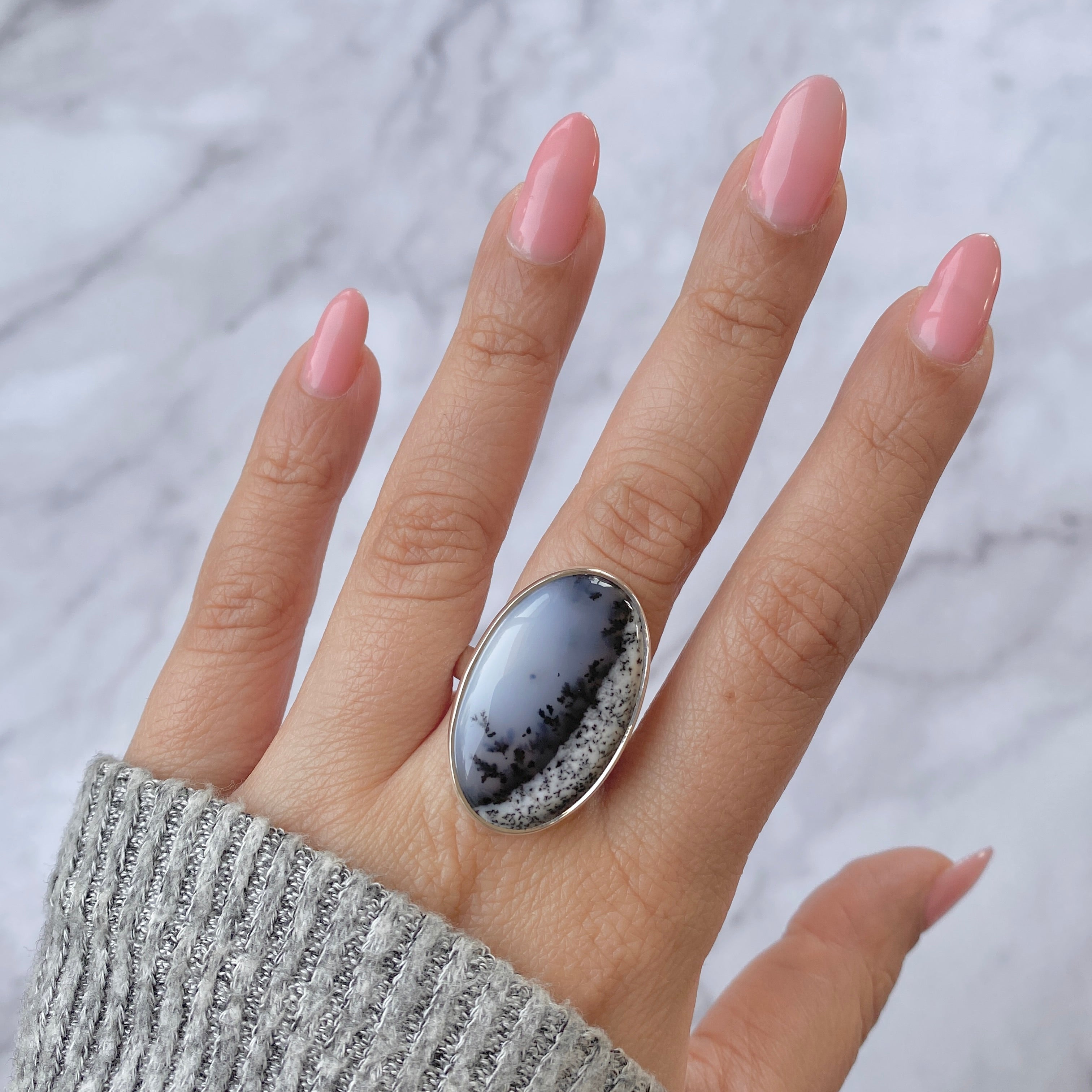 Premium Dendritic Agate Adjustable Ring - Elegant Tree-Inspired Design (DDA-R-19)