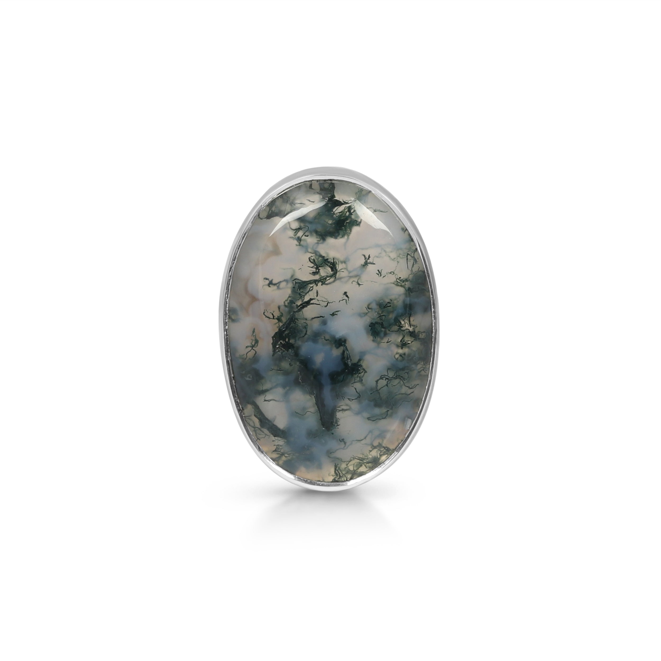 Premium Moss Agate Statement Ring - Elegant Adjustable Silver Jewelry (MOA-R-22)