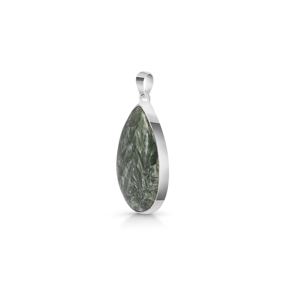 Premium Seraphinite Pendant - Elegant Green Stone Jewelry (SER-P-13)